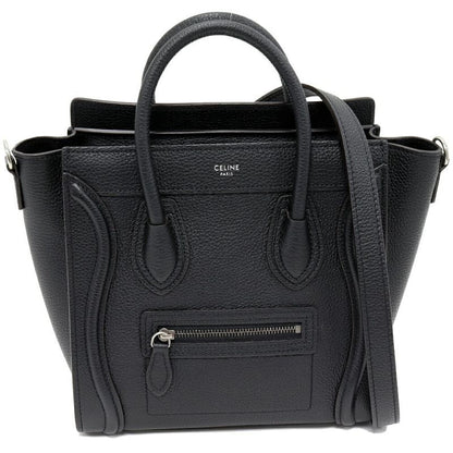 Celine Hand Tote Shoulder Bag Luggage Nano Shopper Drummed Calfskin Black 2-Way