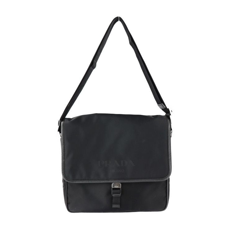 Prada Messenger Bag Shoulder 2 Vd951 Nylon Black Leather Silver Hardware