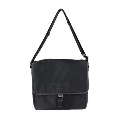 Prada Messenger Bag Shoulder 2 Vd951 Nylon Black Leather Silver Hardware
