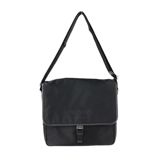 Prada Messenger Bag Shoulder 2 Vd951 Nylon Black Leather Silver Hardware