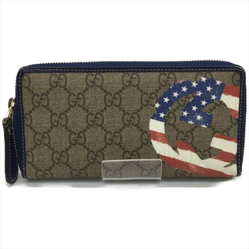 Gucci Unisex Long Wallet Round Zipper GG Supreme American Flag 304196