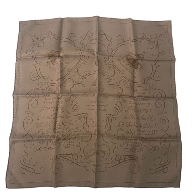 Hermes LART Decrire Calligraphy Art Scarf Silk Brown