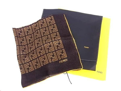 Fendi 100% Silk Scarf Handkerchief With Zucca Pattern Ladies Brown
