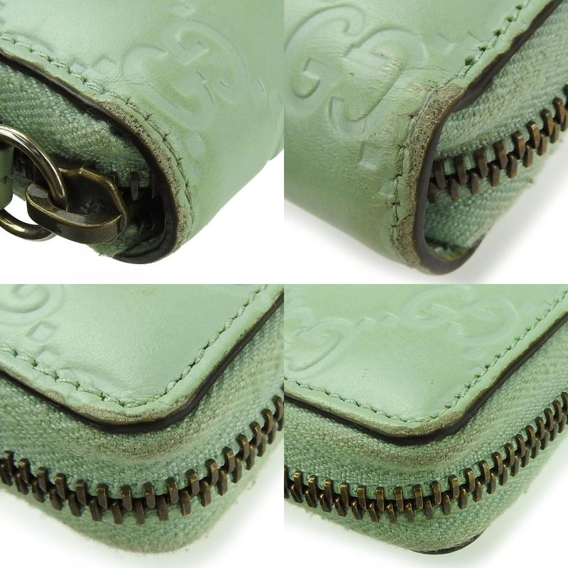 Gucci Long Wallet Round Zipper 548058 Sima Leather Mint Green Color Linea Cat