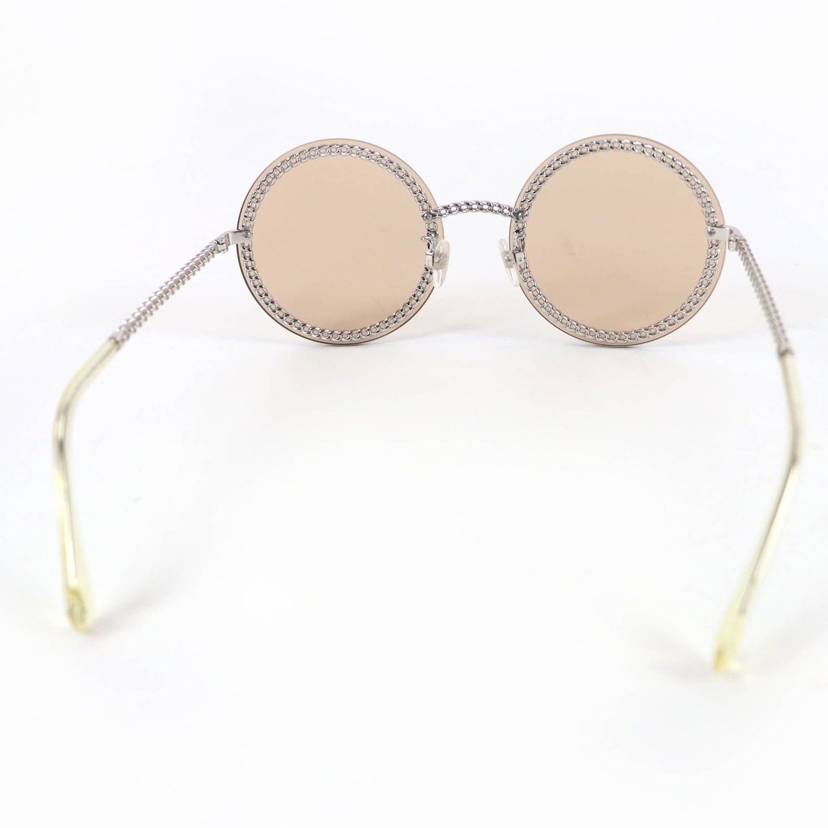 Chanel CC Logo Round Sunglasses with Chain Silver Clear Brown Case Necklace — view 6