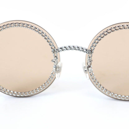 Chanel CC Logo Round Sunglasses with Chain Silver Clear Brown Case Necklace — view 8