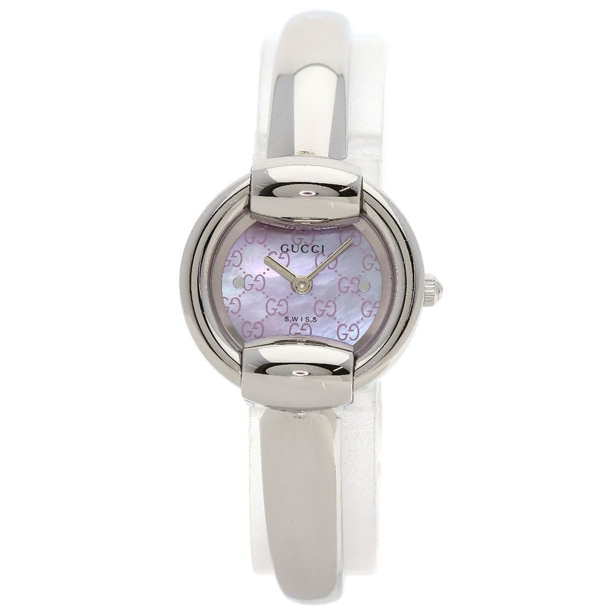Gucci Round Face GG Pink Shell Bangle Watch SS