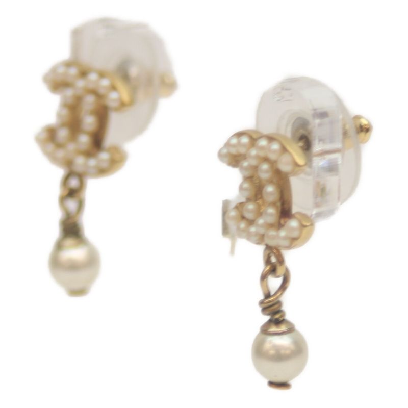 Chanel 03A GP Pearl Coco Mark Mini Pearl Swing Earrings Accessories Gold Ladies