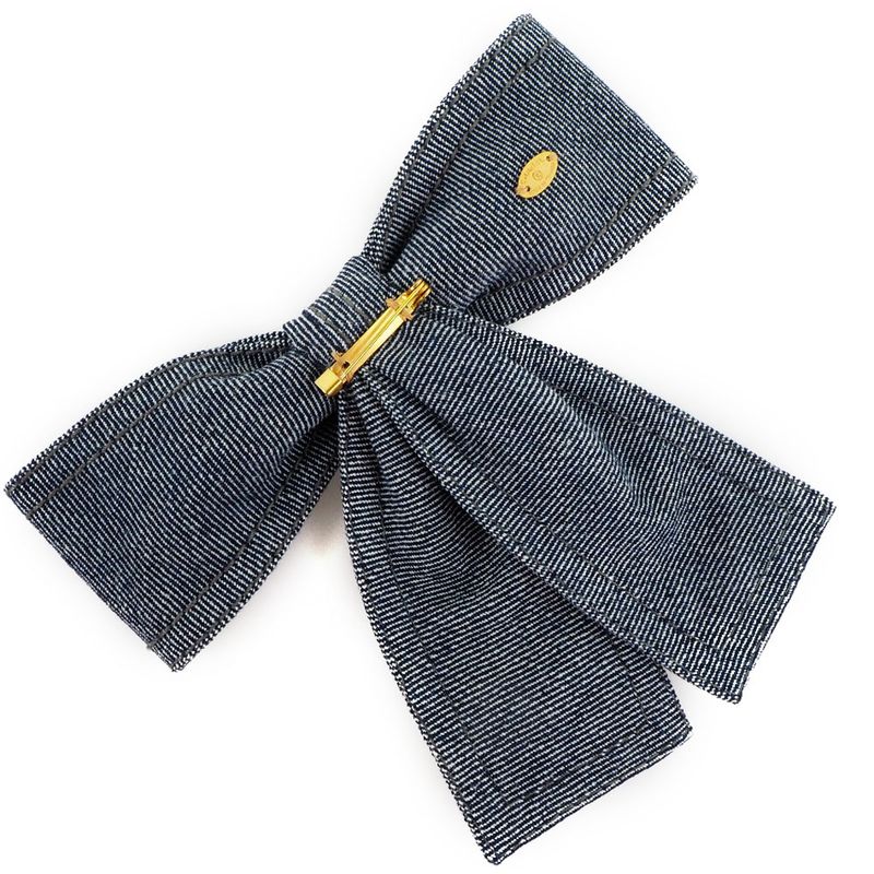 Chanel Ribbon Cotton Denim Blue Ladies 24g Brooch