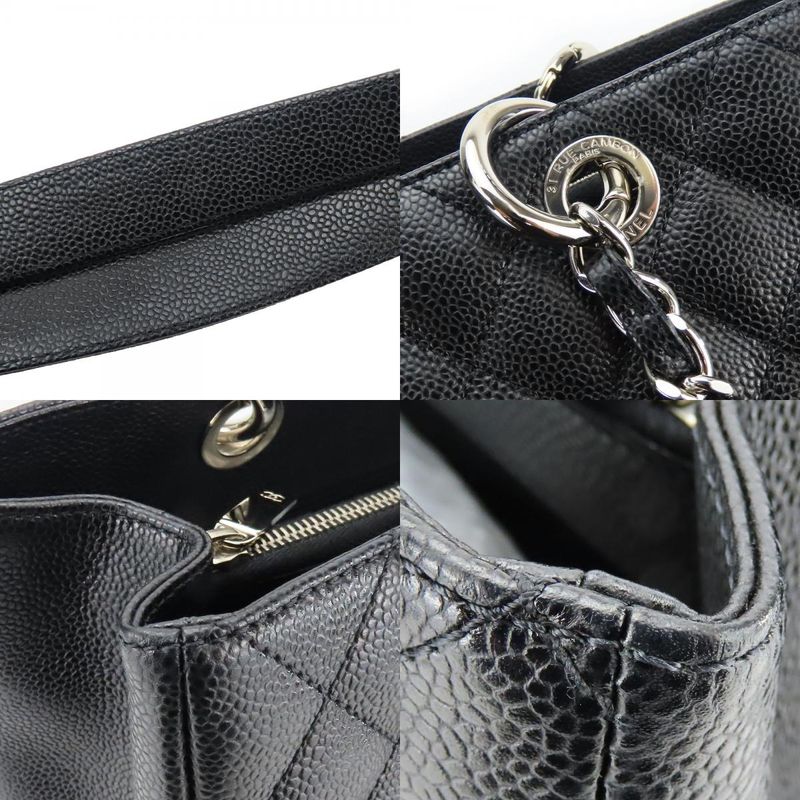 Chanel Tote Bag GST Matelasse Caviar Skin Black Silver Hardware Chain 14 Coco