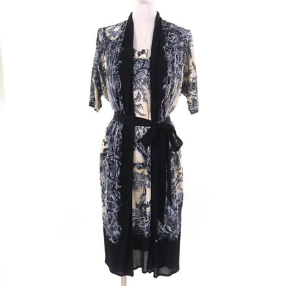 Hermes Fantaisie Pittoresque Pitoresque Dream Chiffon Dress With Belt Navy Blue