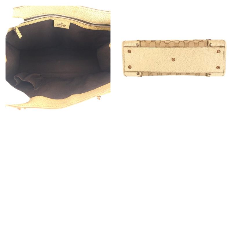 Gucci GG Canvas Studded Ivory Gold Hardware Canvas/leather 124260 Tote Bag