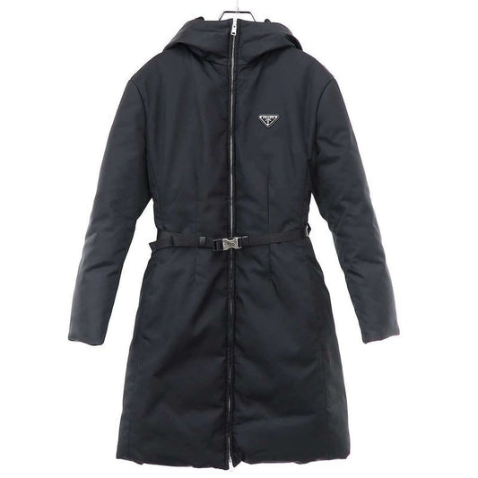 Prada 22 AW Re-Nylon Logo Plate Down Coat Black 36