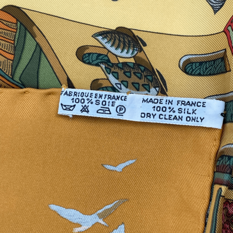 Hermes Carre 90 L Atlantide Atlantis Continental Silk Scarf Orange
