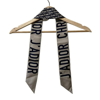 Dior/christian Dior Scarf Mitzah Beige And Dark Navy Ribbon Scarf/oblique