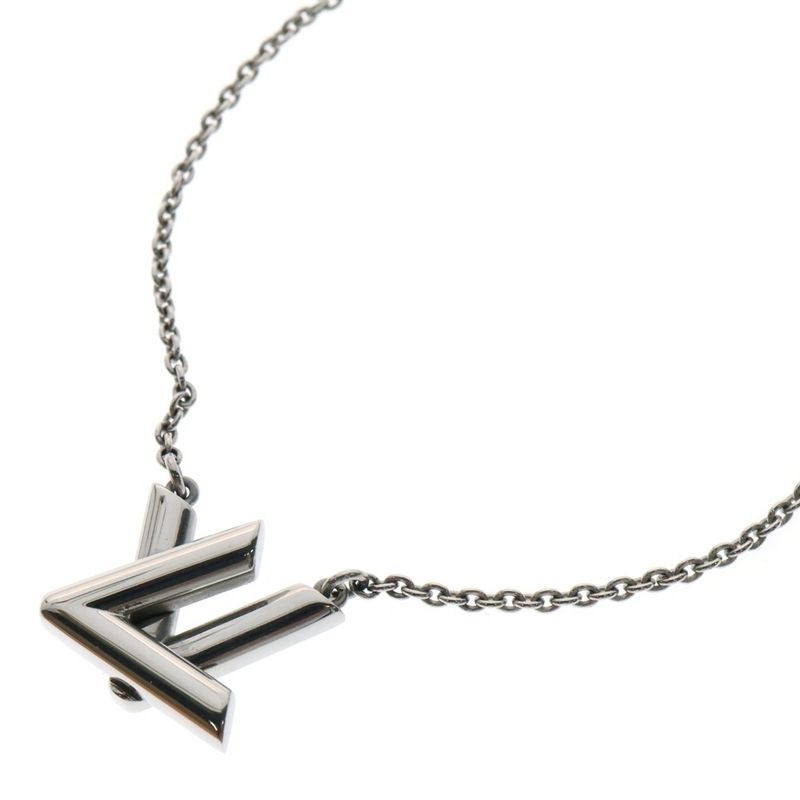 Louis Vuitton Go-14 LV Logo Chain Necklace Silver M01872 Le0274