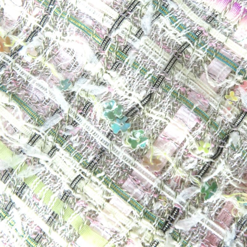 CHANEL 05P P25517 Coco Mark Part Flower Sequins Silk Blend Tweed Skirt Beige