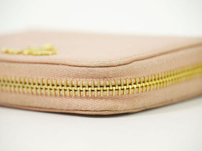 Authentic Prada Leather Round Zipper Coin Case Coin Purse Pink Wallet Pre-owned