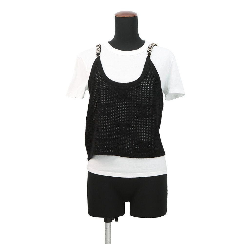 Chanel T-Shirt CC Logo Bustier Layering M White Black