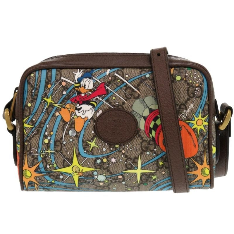 Gucci Disney Donald GG Supreme Leather Brown Shoulder Bag 1307