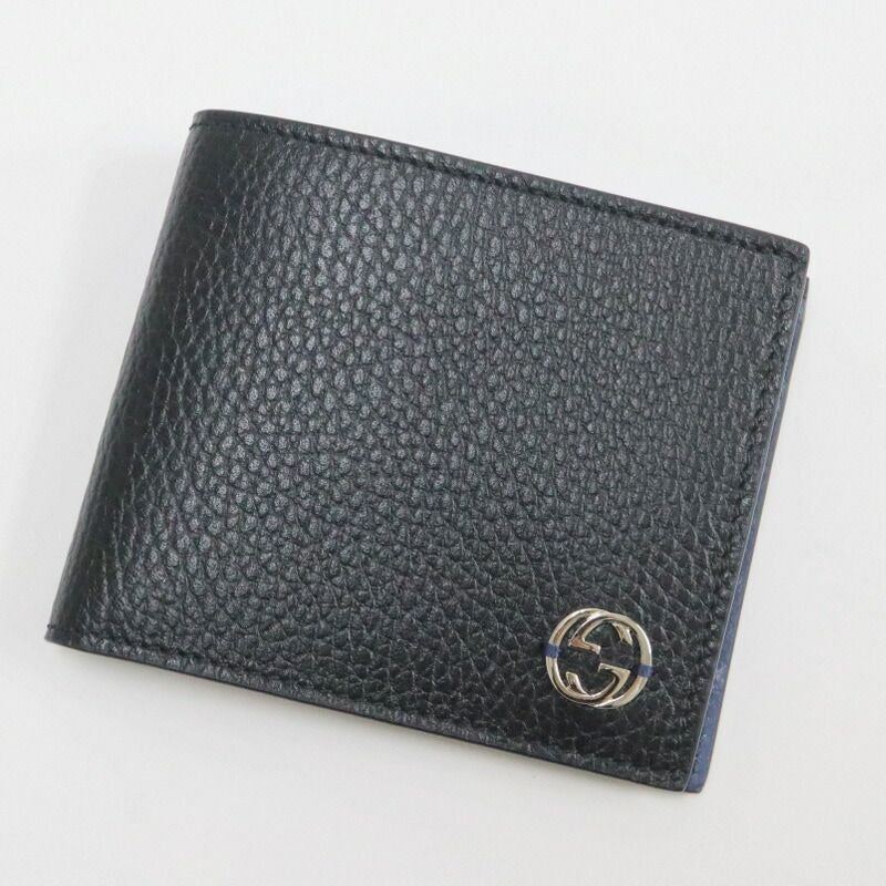 Gucci Interlocking G-bifold Compact Wallet Black Blue Leather