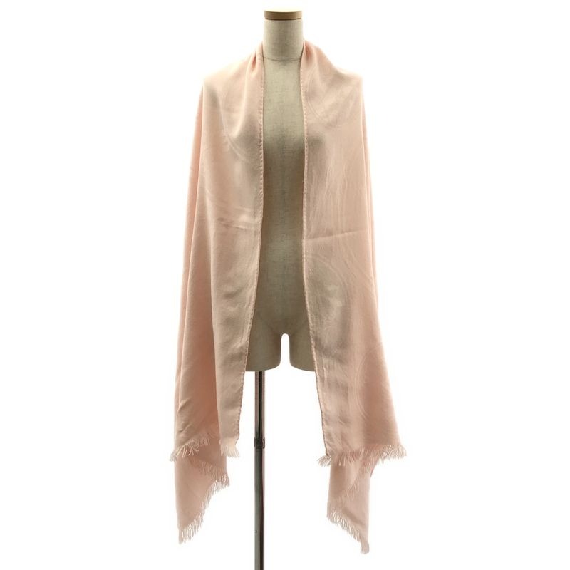 Hermes New Livris Cashmere Silk Logo Jacquard Large Fringe Shawl Scarf Pink