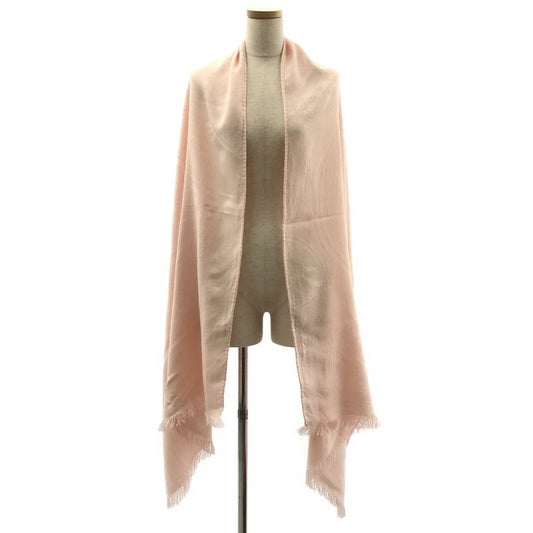Hermes New Livris Cashmere Silk Logo Jacquard Large Fringe Shawl Scarf Pink