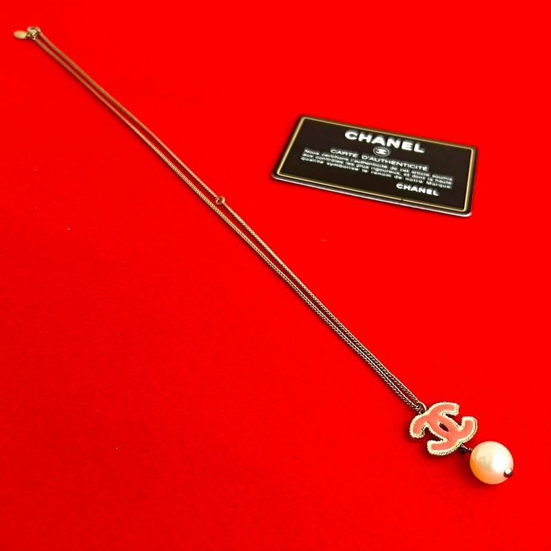 Chanel Coco Mark Swing Pearl GP Faux Necklace Pendant Gold 13S