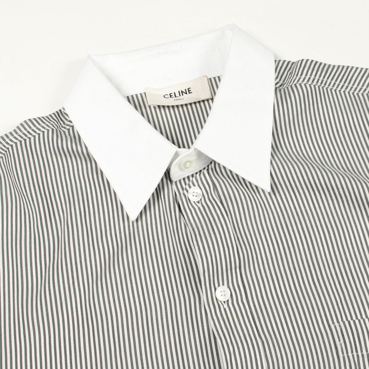 Celine Triomphe Embroidery Silk Cotton Shirt Gray White — view 5