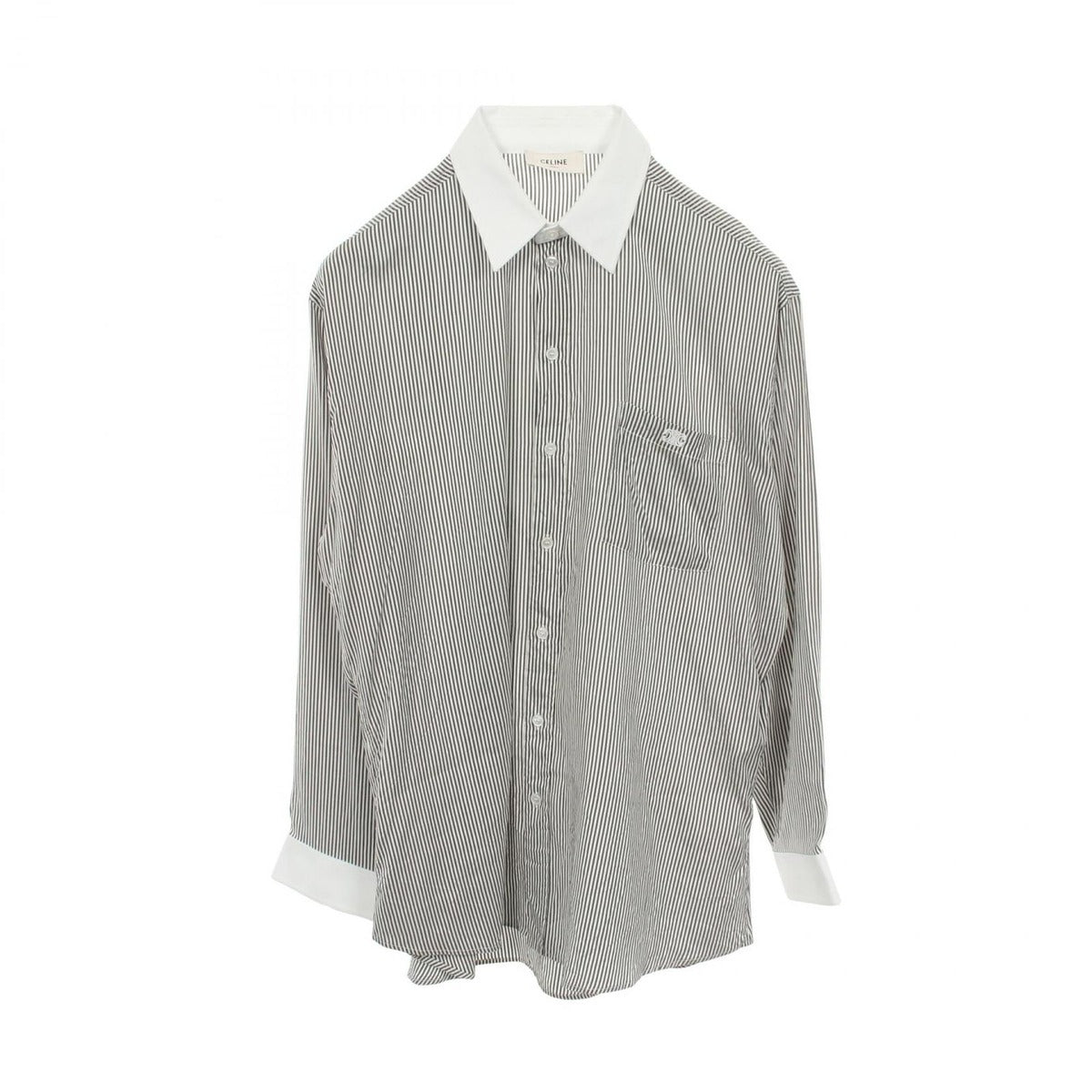 Celine Triomphe Embroidery Silk Cotton Shirt Gray White