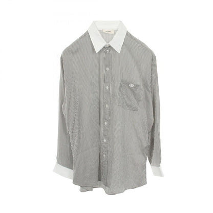 Celine Triomphe Embroidery Silk Cotton Shirt Gray White