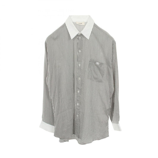 Celine Triomphe Embroidery Silk Cotton Shirt Gray White
