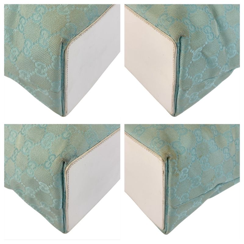 Gucci Mint Light Blue Gold Hardware GG Canvas/leather 002 1098 Tote Bag