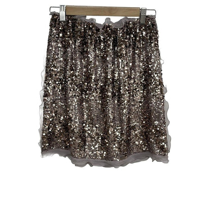 Fendi Skirt 40 M Pink Gold Light Purple Knee Length Sequins Ruffles