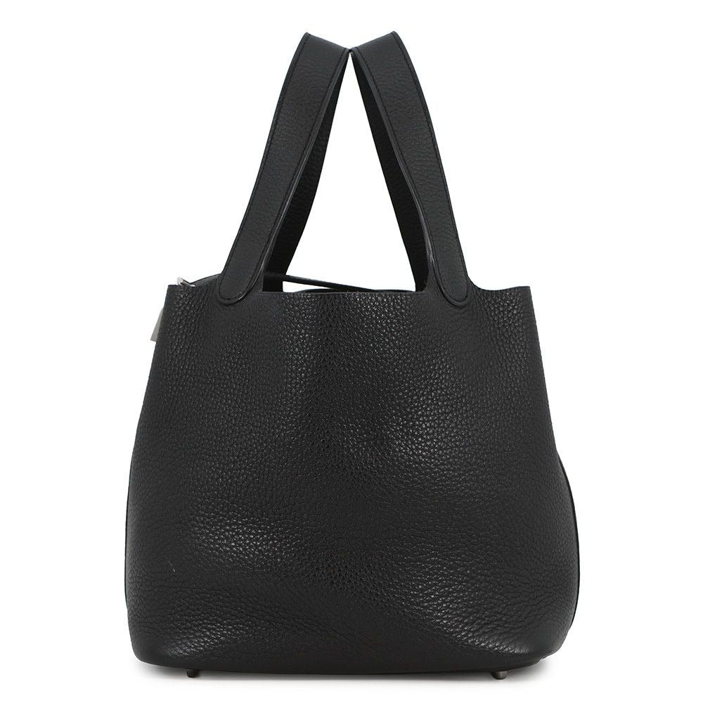 Hermes Handbag Picotin Lock MM Black Silver Taurillon Clemence