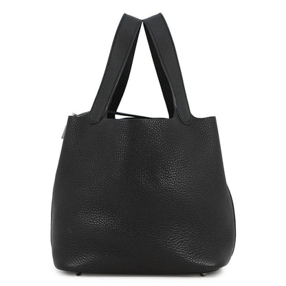 Hermes Handbag Picotin Lock MM Black Silver Taurillon Clemence
