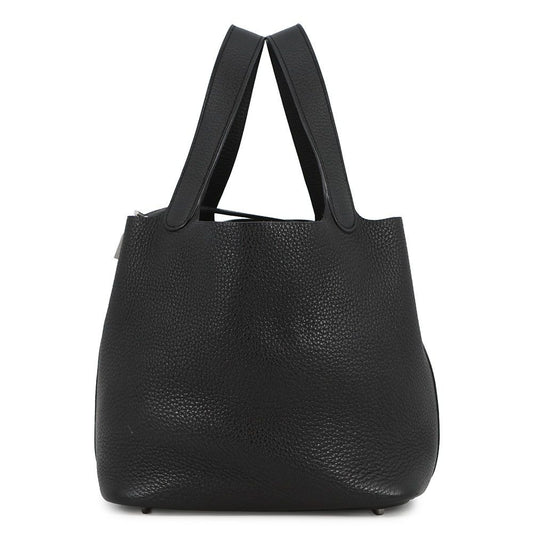 Hermes Handbag Picotin Lock MM Black Silver Taurillon Clemence