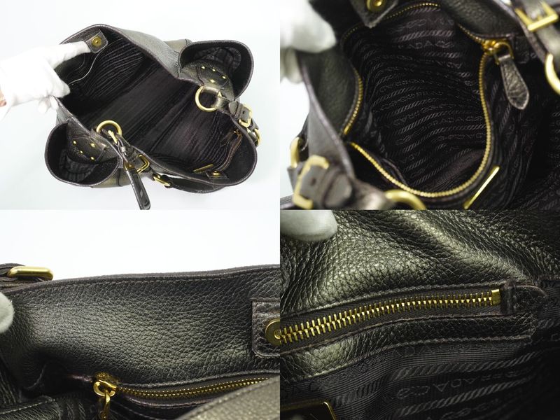 Authentic Prada Leather Shoulder Bag Gold Tone Bag Pre-owned [follow-up Discount