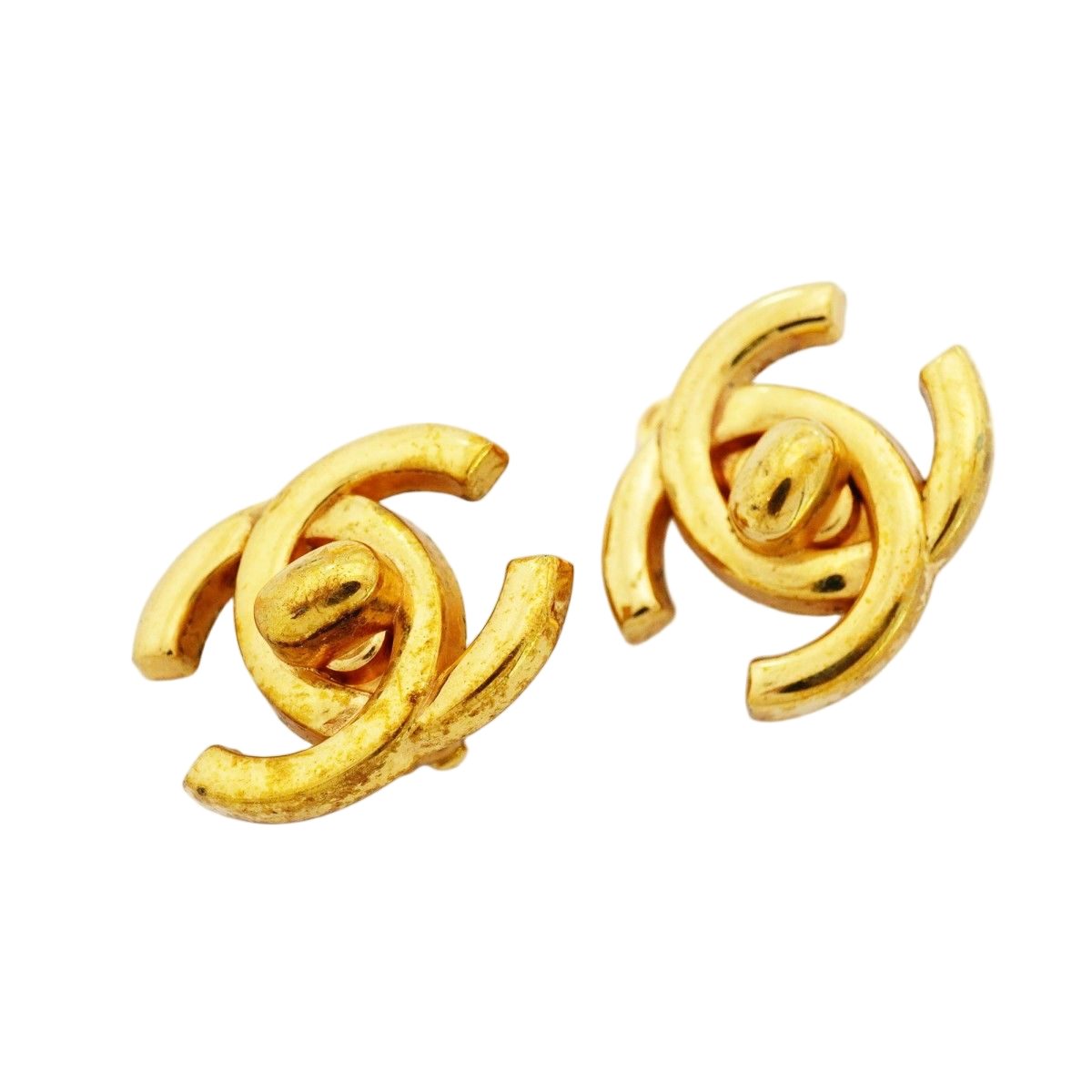 Chanel Earrings Vintage CC Logo Turnlock Gold Plated — view 2