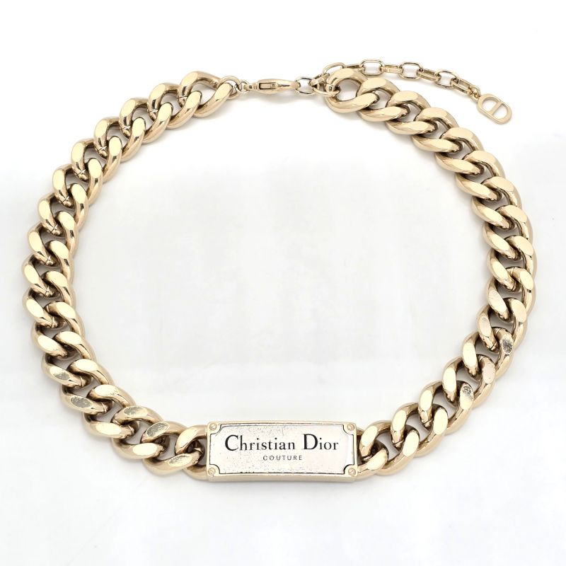 DIOR Christian Dior Couture Plate Choker Necklace 48cm (1890in) Long Light Gold