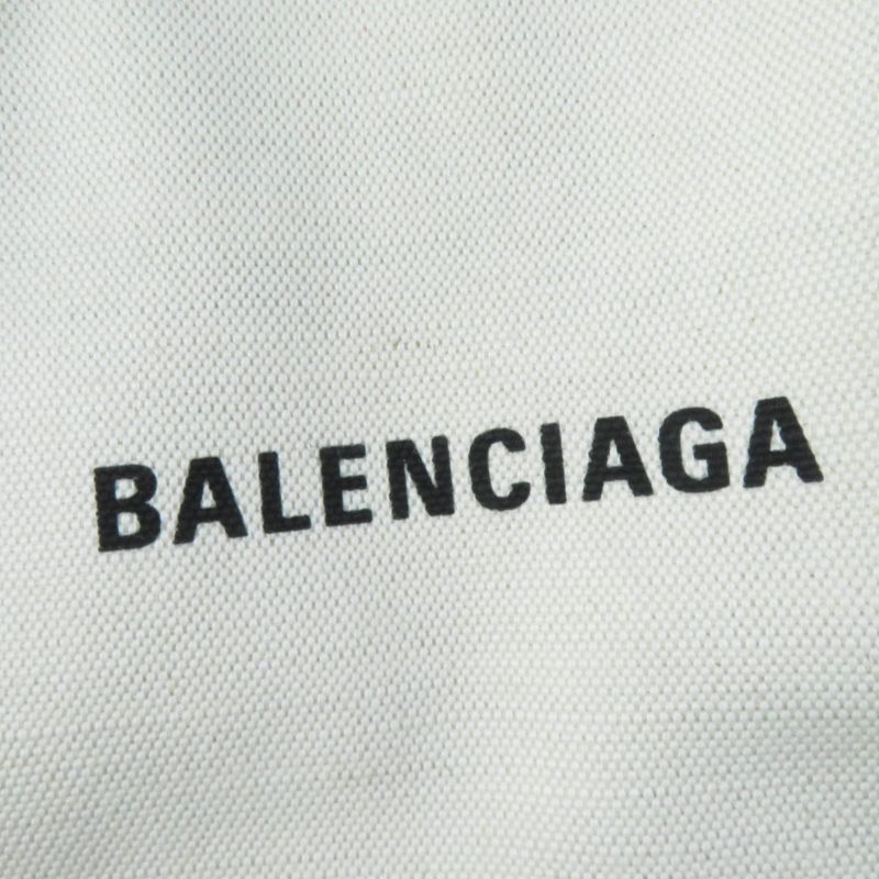 Balenciaga 339933 Small Cabas Su Cotton Canvas And Black Calfskin Handbag With