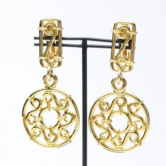 Celine Vintage Earrings Gold Color Circle Shape Large Old Celine Accessories