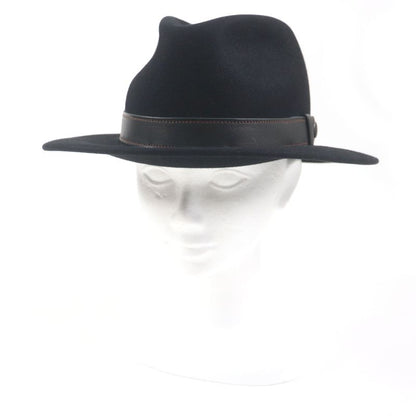 Hermes Lapin Felt 100% Leather Use Serie Button Medium Fold Hat Black 60 Made