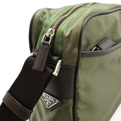 Prada Logo Jacquard Shoulder Bag Crossbody Nylon Leather FUMO Dark Gray Silver