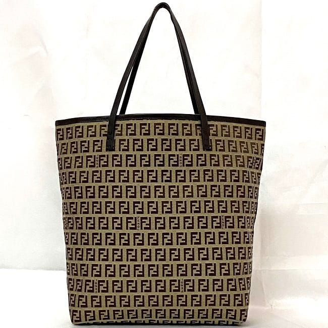Fendi Tote Bag Ec21844 Beige Brown Zucchino