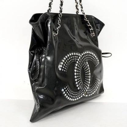 Chanel Shoulder Bag Patent Leather Black Silver Hardware Women