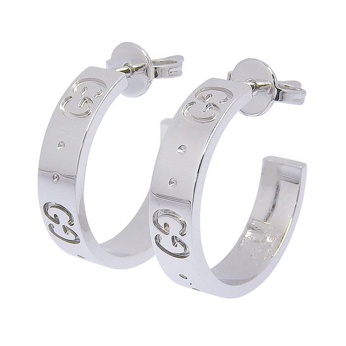 Gucci Icon GG Logo Hoop Earrings 18K White Gold 750 White Gold Earring Accessori