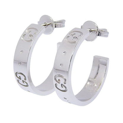 Gucci Icon GG Logo Hoop Earrings 18K White Gold 750 White Gold Earring Accessori