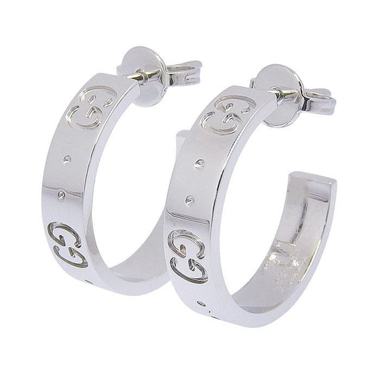 Gucci Icon GG Logo Hoop Earrings 18K White Gold 750 White Gold Earring Accessori