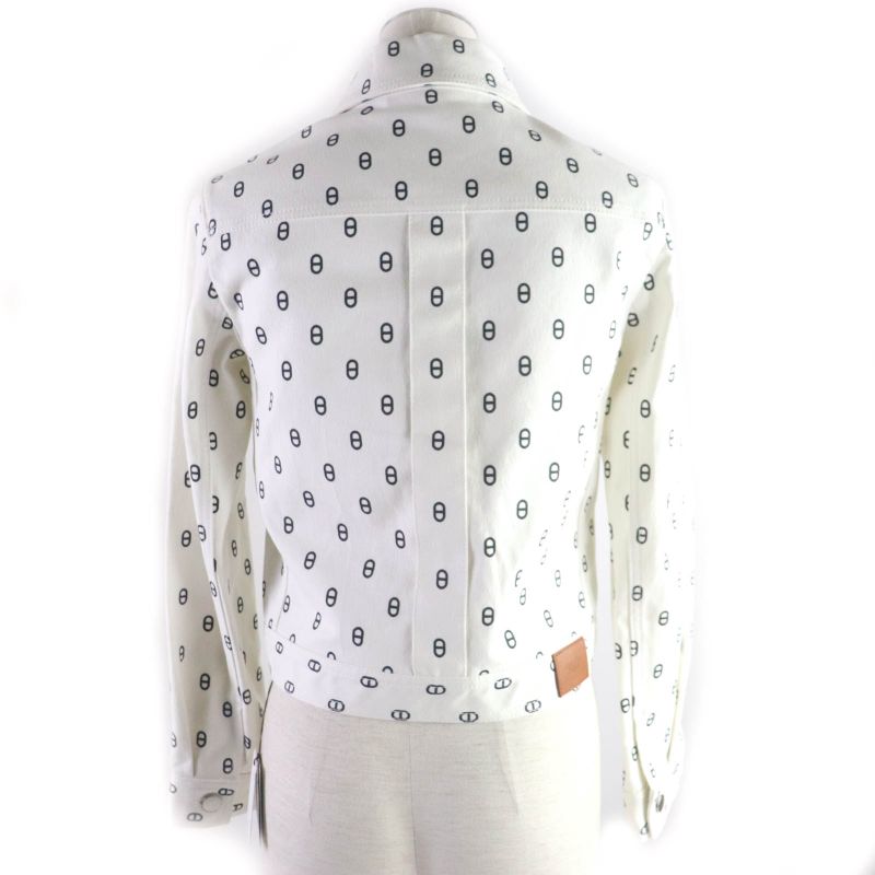Hermes 23SS Chaine D'ancre All Over Print With Serie Buttons Denim Jacket White